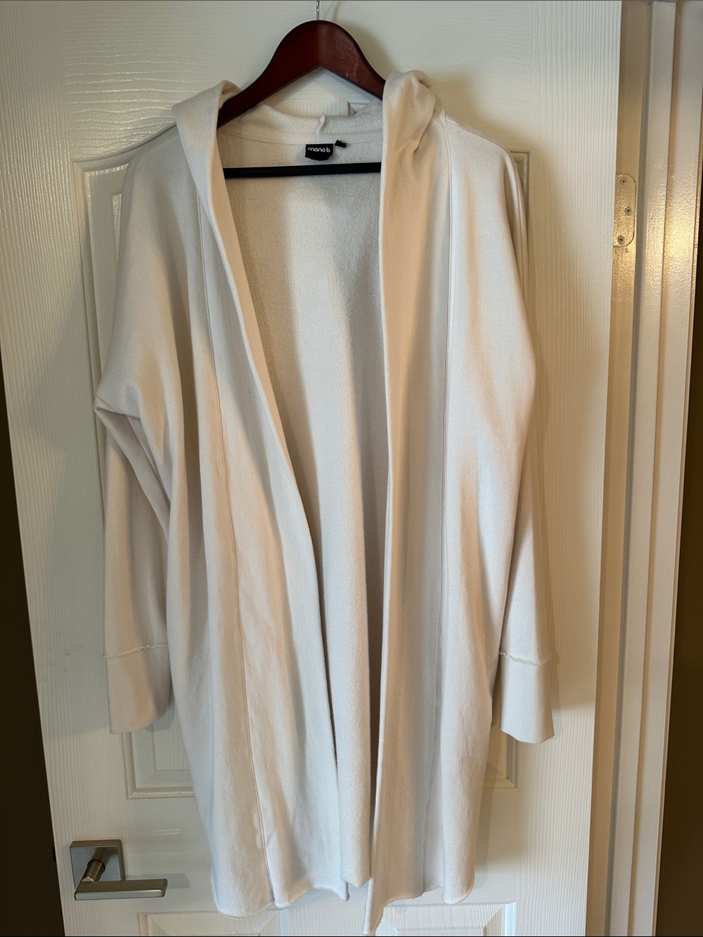 Mono B Cream Open-Front Hooded Cardigan